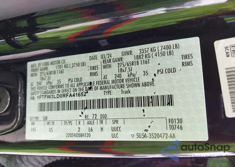 2024 Ford F-150 Xlt from USA, damaged, VIN 1FTFW3LD0RFA41652